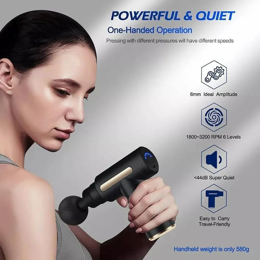 Mini Massage Gun, Percussion Deep Tissues Muscle Massager Gun with 6 Speeds, Portable Electric Handheld Body Massager